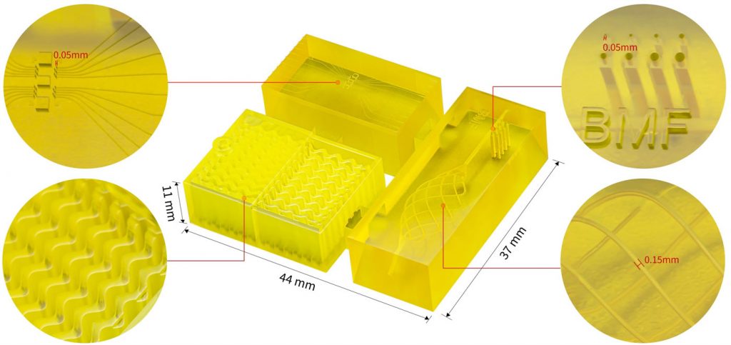 Boston micro fabrication- microfluidics array showing different configurations and fine details