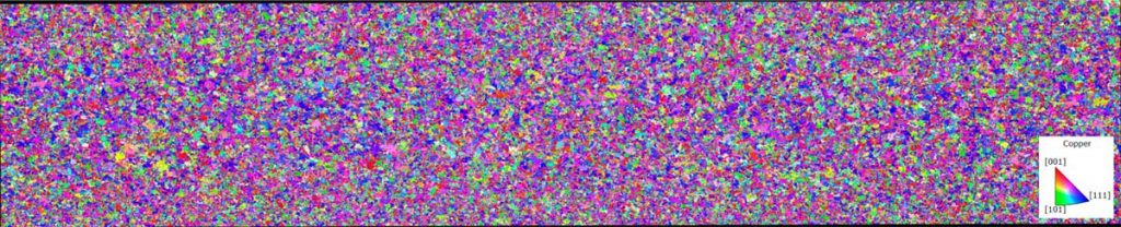 EBSD map of copper sample 48x12mm after sample preparation using a Fischione Model 1062 Trion Mill