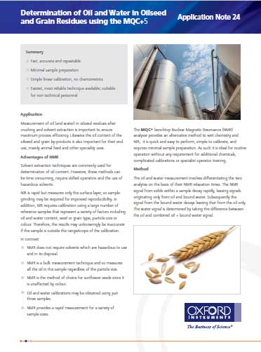 oil and water content of oilseed residue by NMR