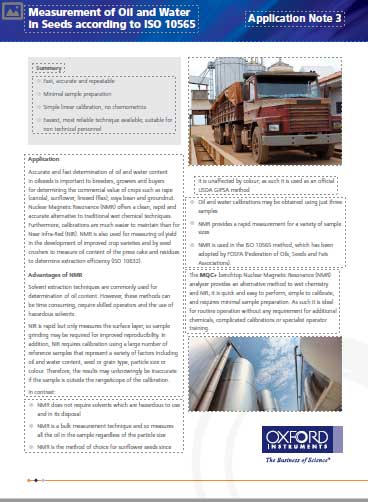 Oil and water content of oilseeds by NMR according to ISO 10565