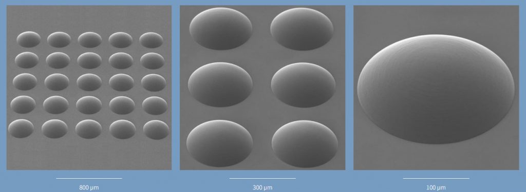 Microlens array 3D printed using an UpNano NaoOne with 2PP technology