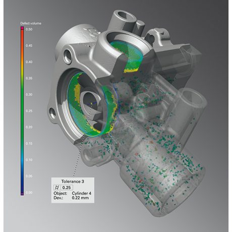 CT Computed tomography image of a metal casting showing pores and voids